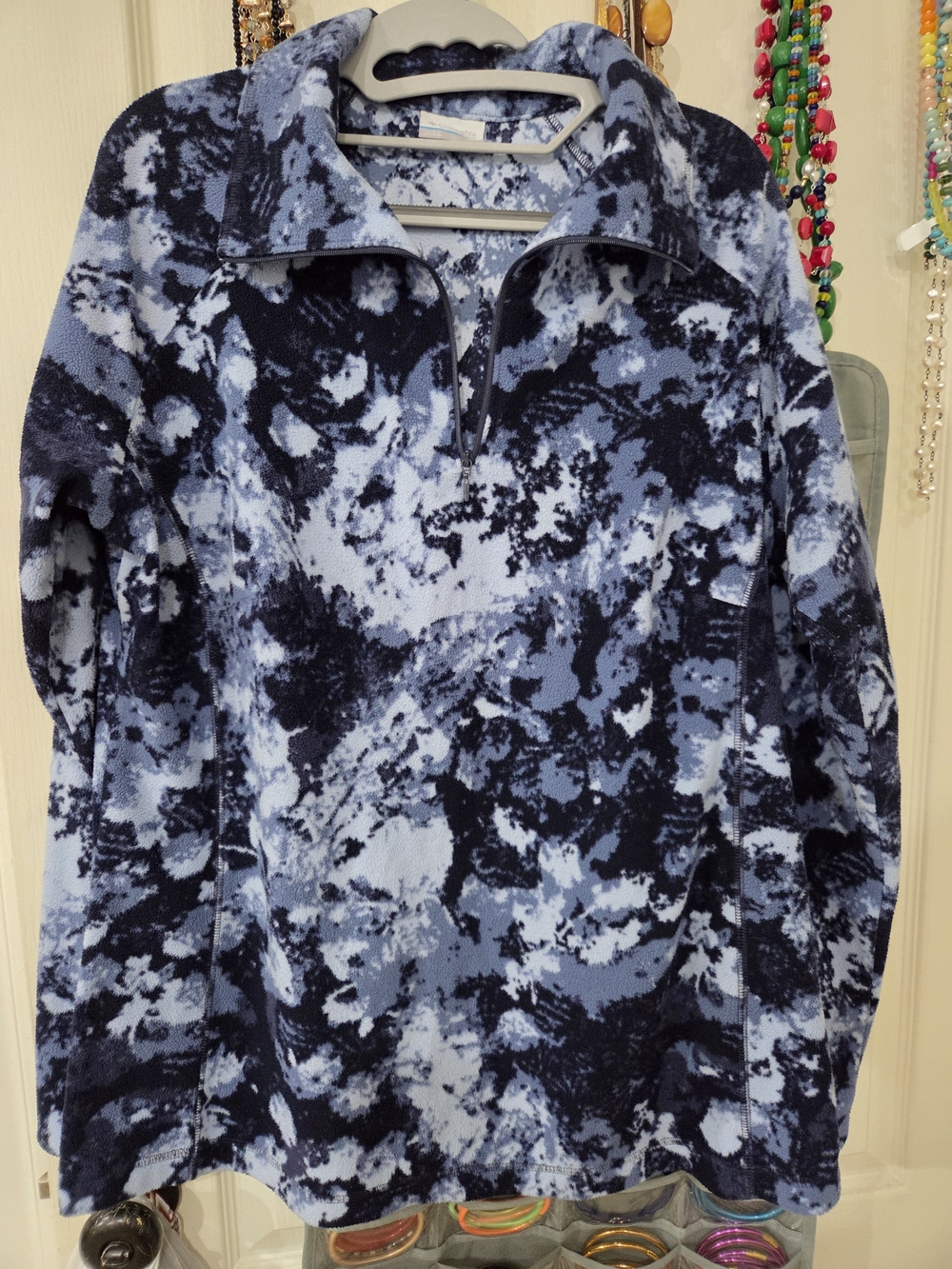 Columbia Blue and Navy Patterned Half-Zip Fleece Pullover
